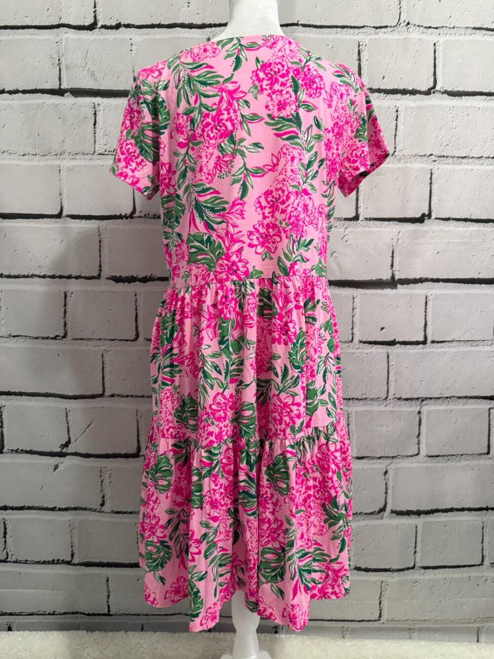 NWT Lilly Pulitzer Geanna Floral Tiered Cotton Dress Pink Green Size M - Picture 5 of 14